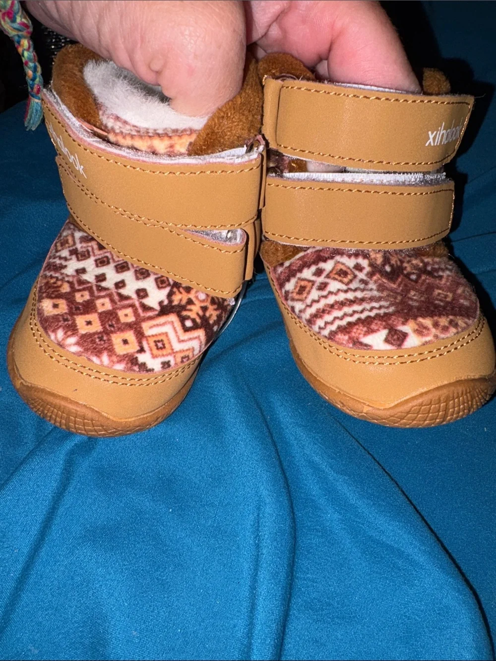 Xihalook Kids Tan Patterned Faux-Fur Winter Boots
